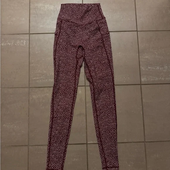 BuffBunny High-Waist Maroon & White Dot Leggings with Pockets - Picture 2 of 6